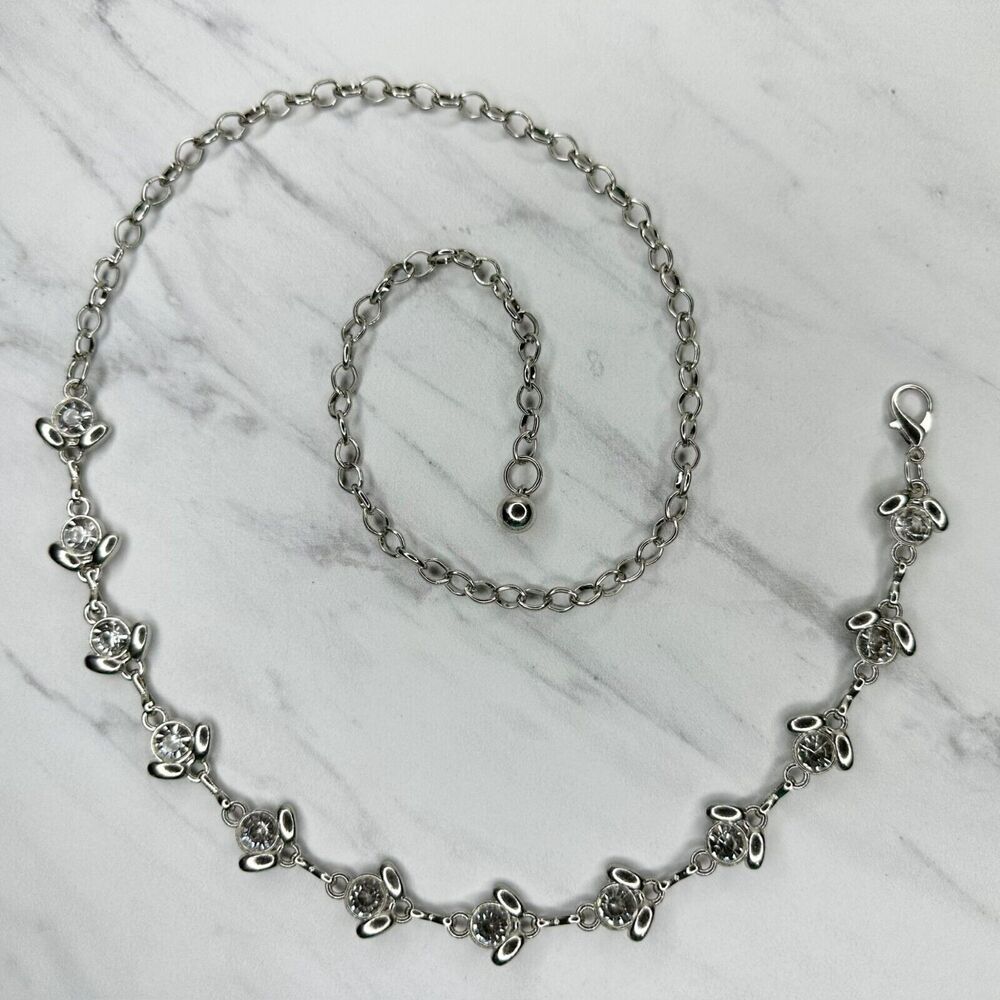 Y2K Rhinestone Flower Silver Chain Belt Extra Small/Small (XS/S) ✨